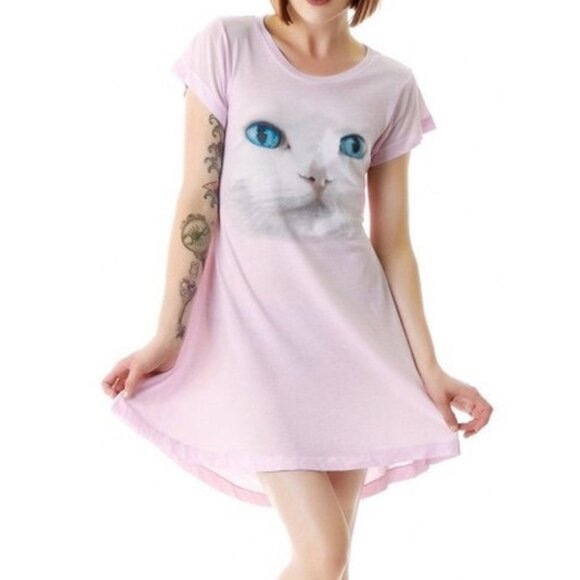 Wildfox Digital Cat Daisy Dress Baby Open Cut-Out Draped Back Backless A-Line S - Picture 2 of 16